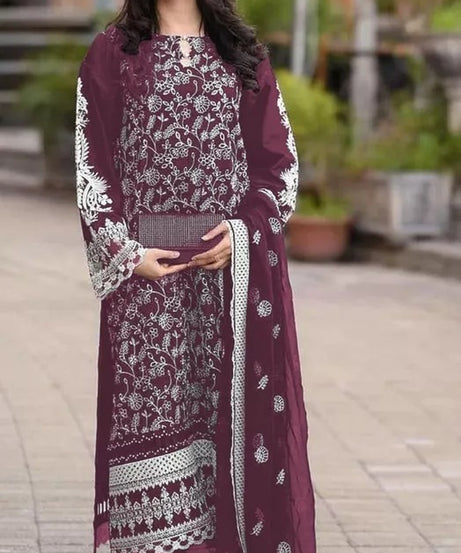 Georgette With Embroidery Work Pakistani Top Bottom With Dupatta