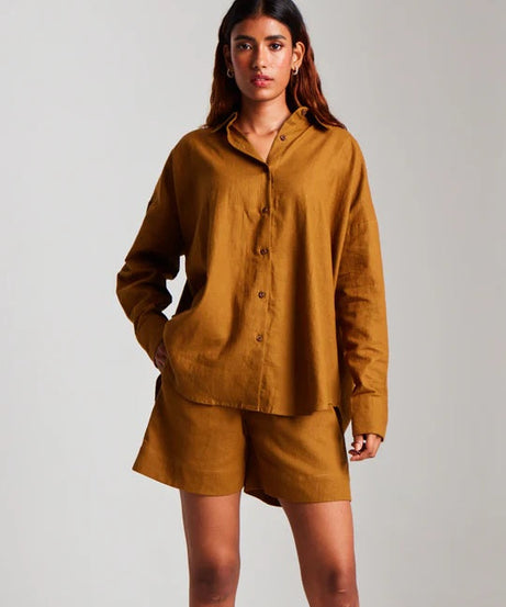 Olive Co-Linen Classic Shirt Set