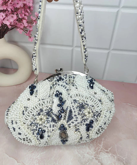 White Designer Pearls Clutch Bag
