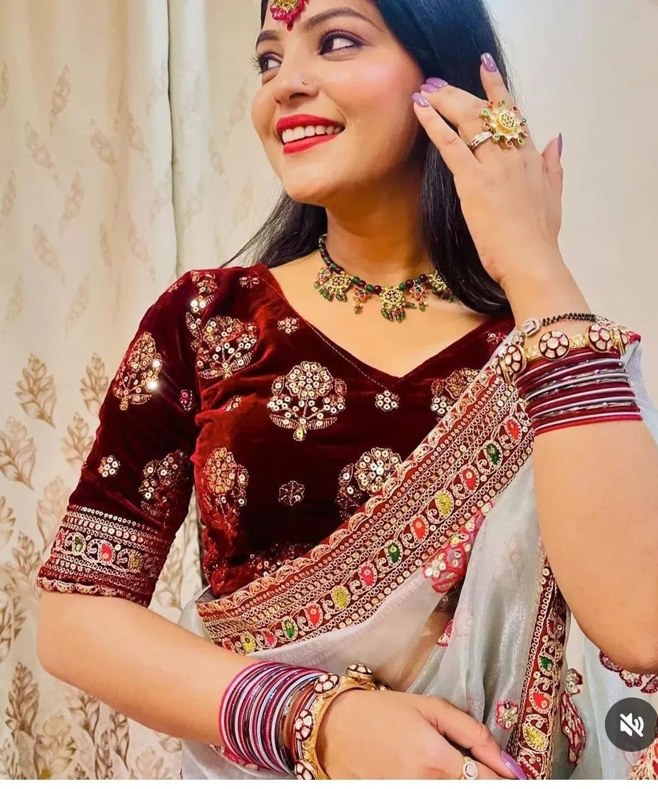 Wedding Bollywood Soft Light Organza Saree,Festival PartyWear Sari & Blouse