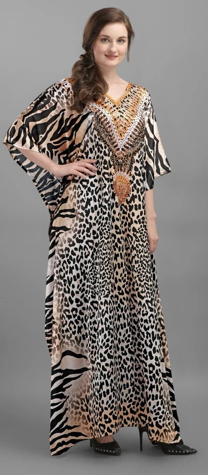 Women Animal Print Kaftan Dresses Free Size Caftan Loungewear Beach Dress