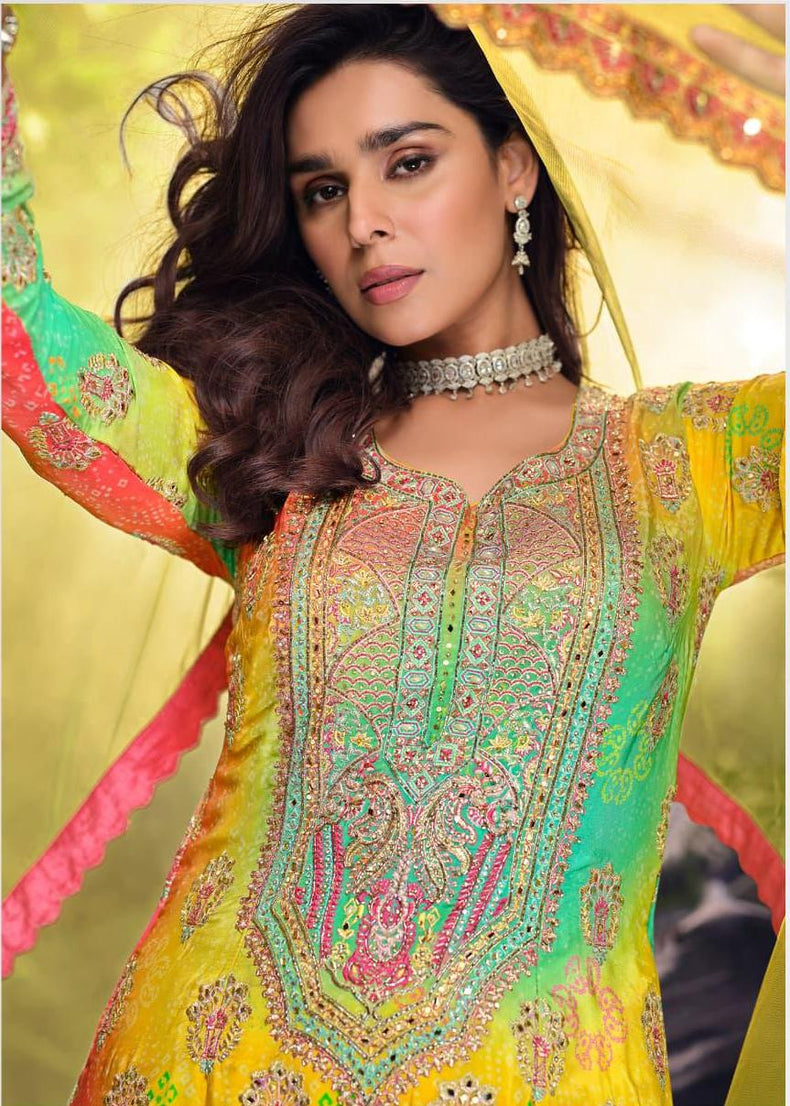 Heavy Chinon With Multi Digital Print Wedding Wear Top Bottom With Dupatta