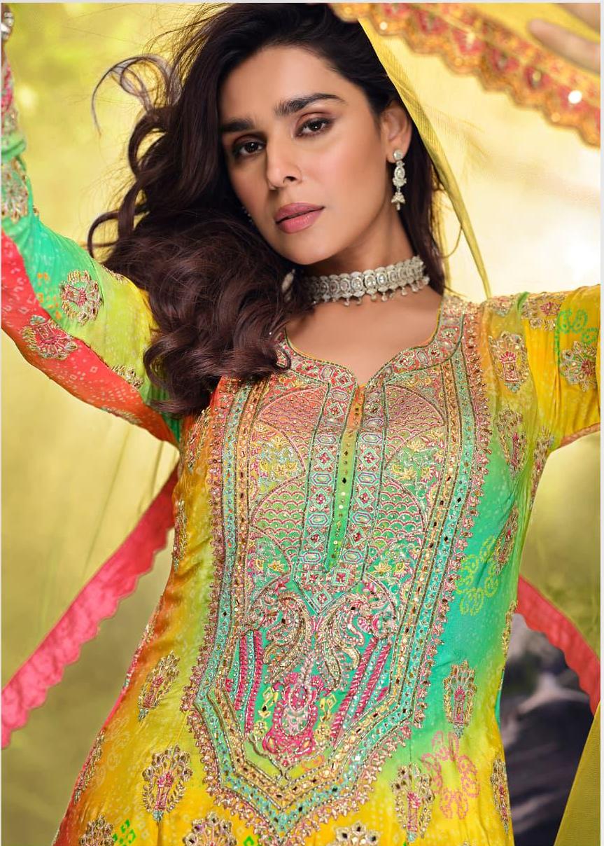 Heavy Chinon With Multi Digital Print Wedding Wear Top Bottom With Dupatta