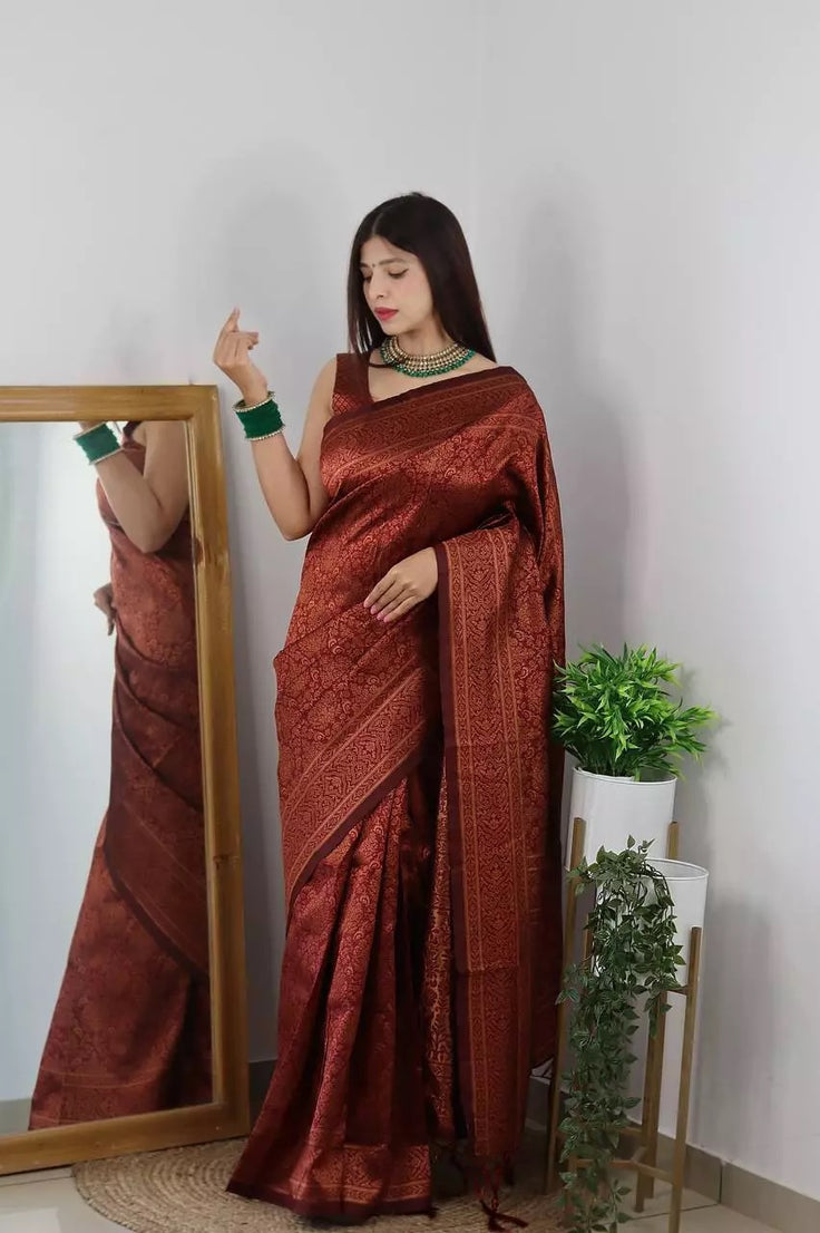 Designer Wedding Banarasi Soft Silk Saree With Blouse