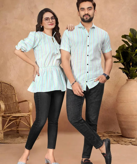 Presenting Couple Men's Shirt & Female Tunic Combo Set