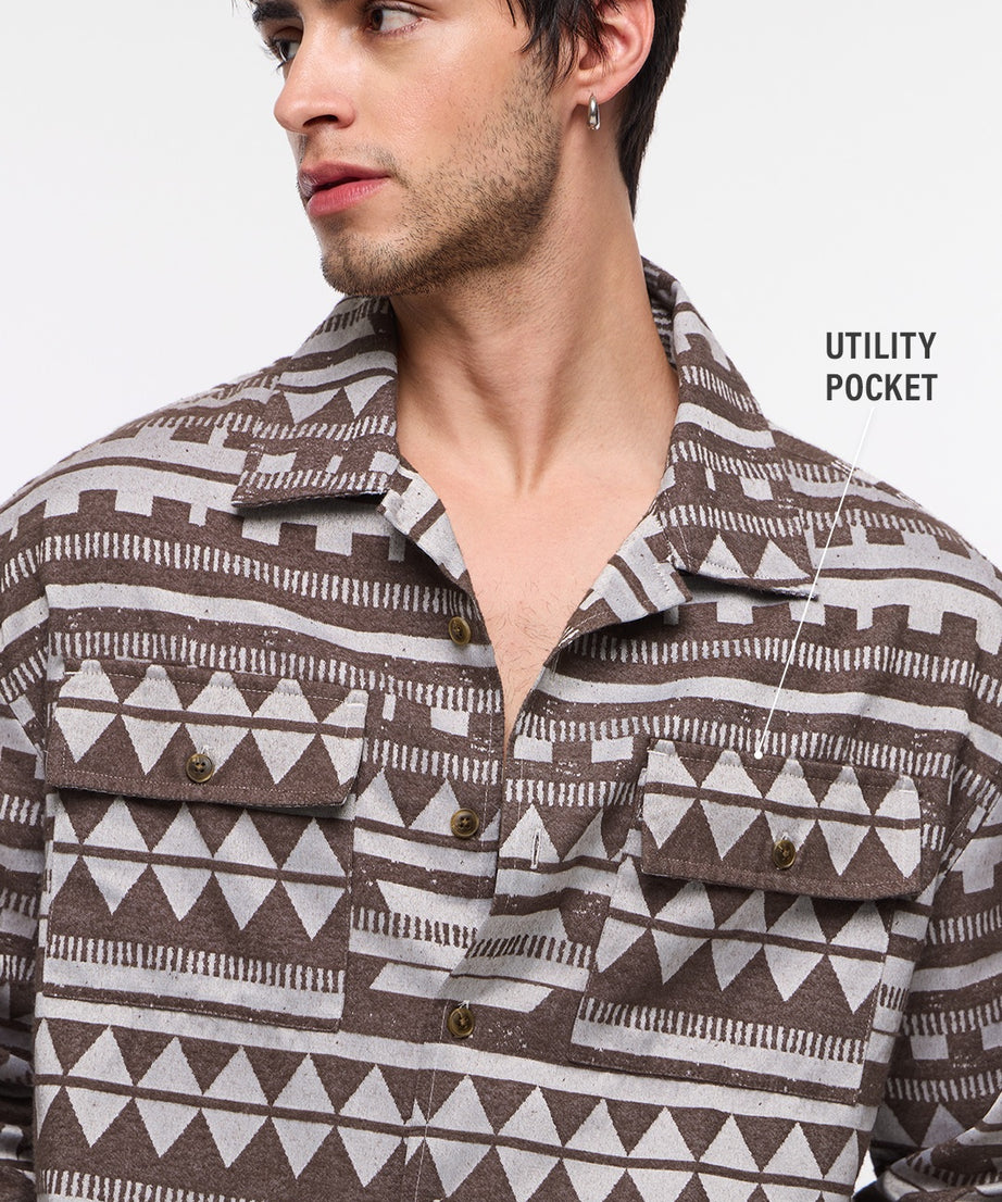 Jacquard Sandstone Men Shackets