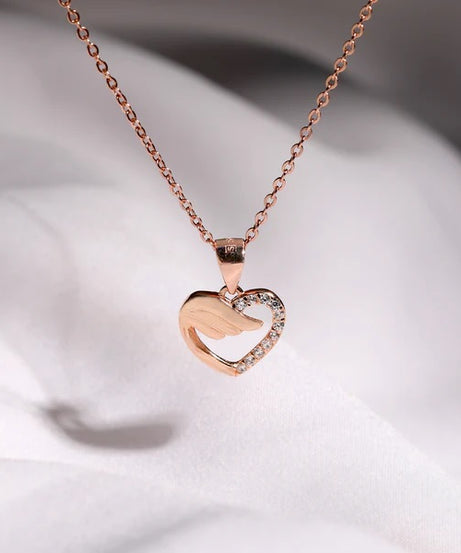 Rose Gold Winged Heart Pendant with Link Chain