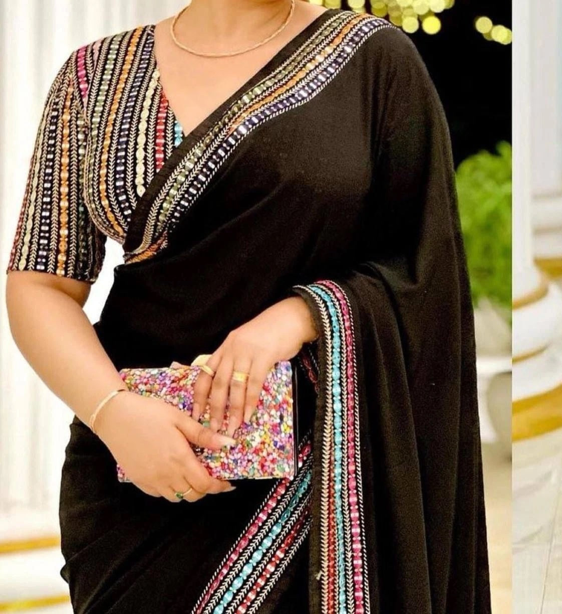 Beautifull Smooth Georgette Black Saree With Blouse For Women's