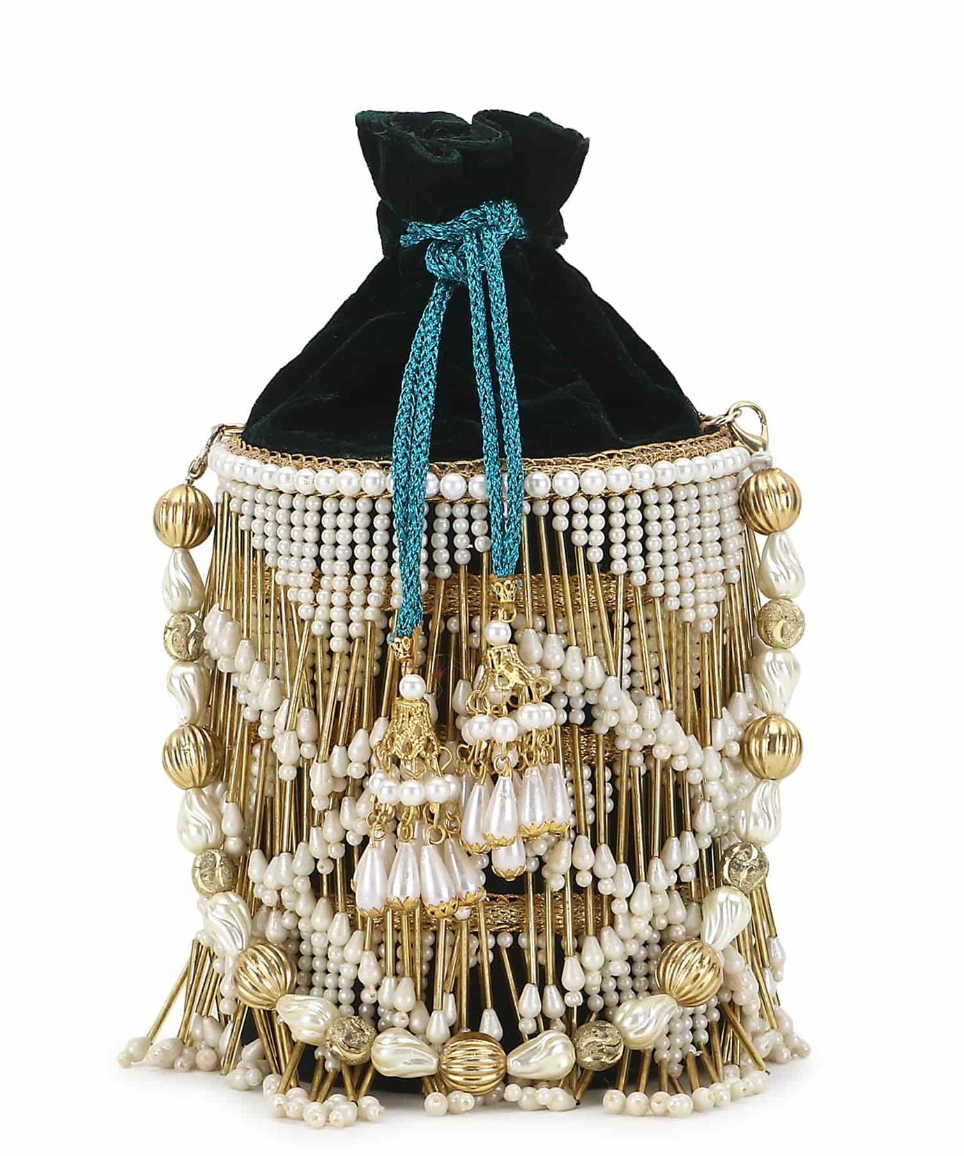 Dangle Chevron Embellished Velvet Potli Bag