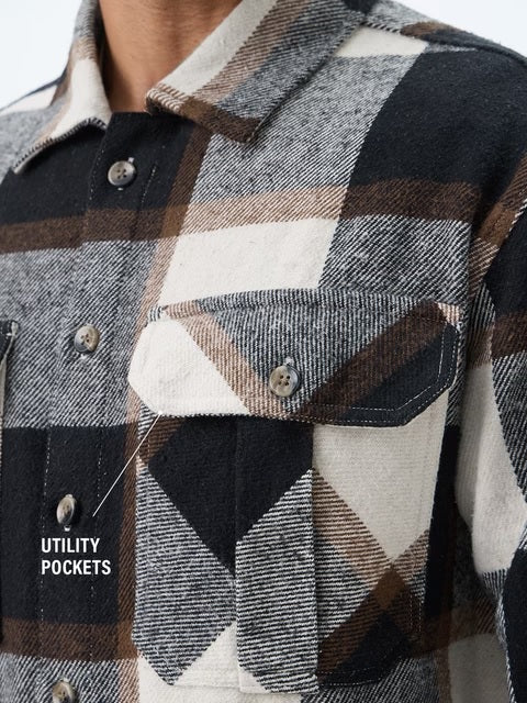Plaid Cream, Blue, Grey Men Flannel Shackets