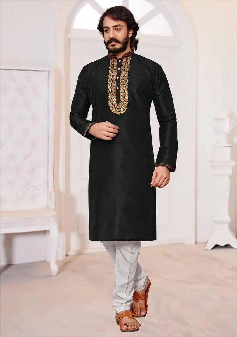 Silk With Embroidery Work Men's Kurta Pajama Set