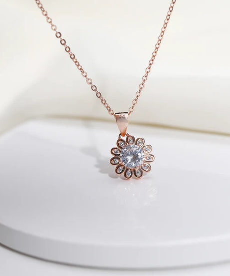 Rose Gold Sun Flower Pendant with Link Chain