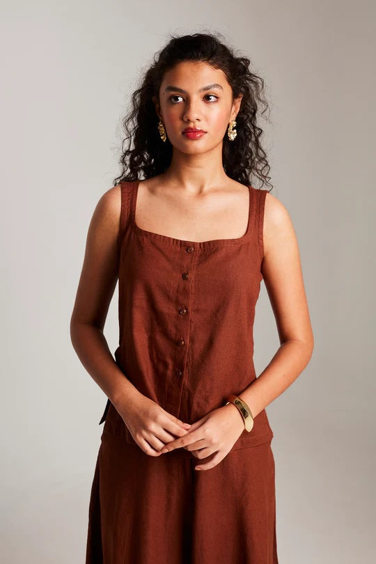 Linen Side Slit Top & Skirt Set