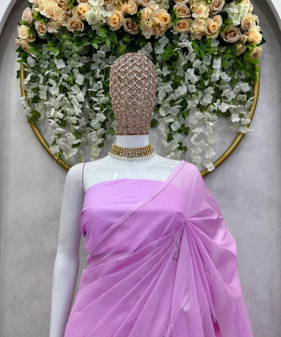 Purple Banarasi Silk With Plain Work  Saree With Blouse