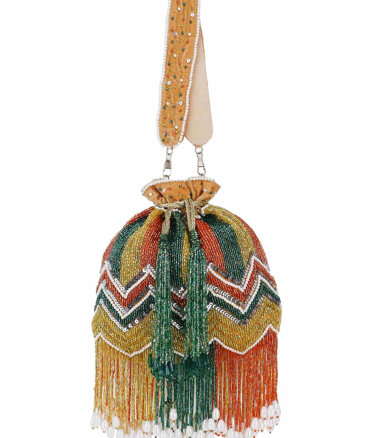 Dangle Chevron Embellished Velvet Potli Bag
