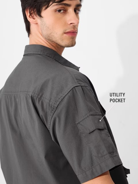 Utility Moon Grey Oversized Shirts