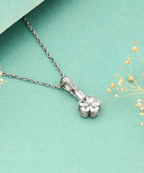 Silver Enchanted Floral Pendant With Link Chain