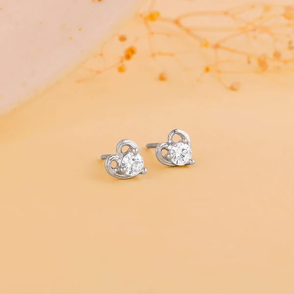 Silver Zircon Small Heart Studs