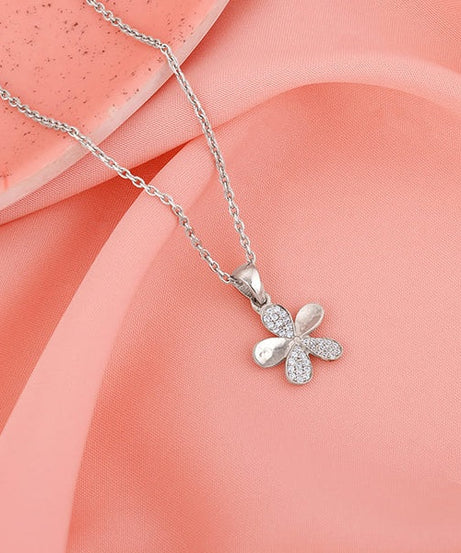 Silver Flower Pendant With Link Chain