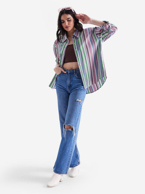 Stripes Rainbow Women Boyfriend Shirts