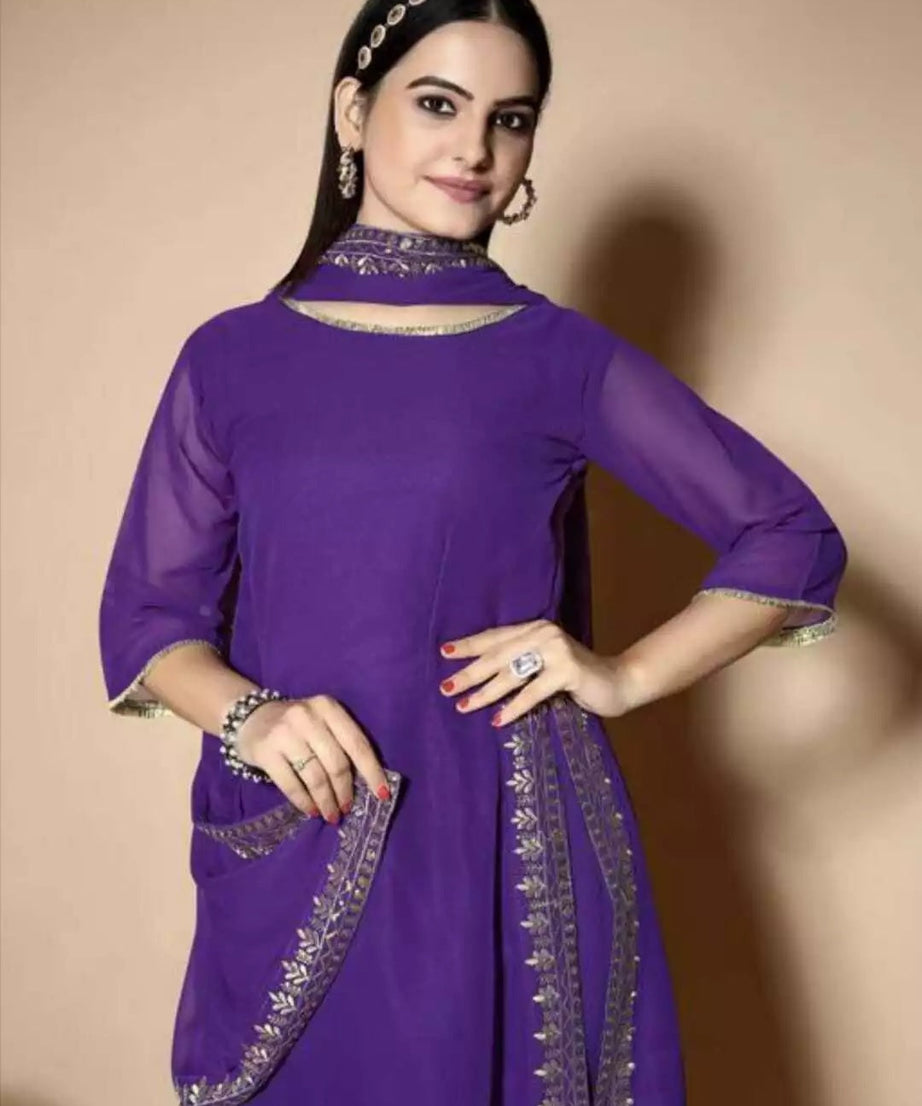Classic Function Full Stitched Georgette Top Palazzo & Dupatta