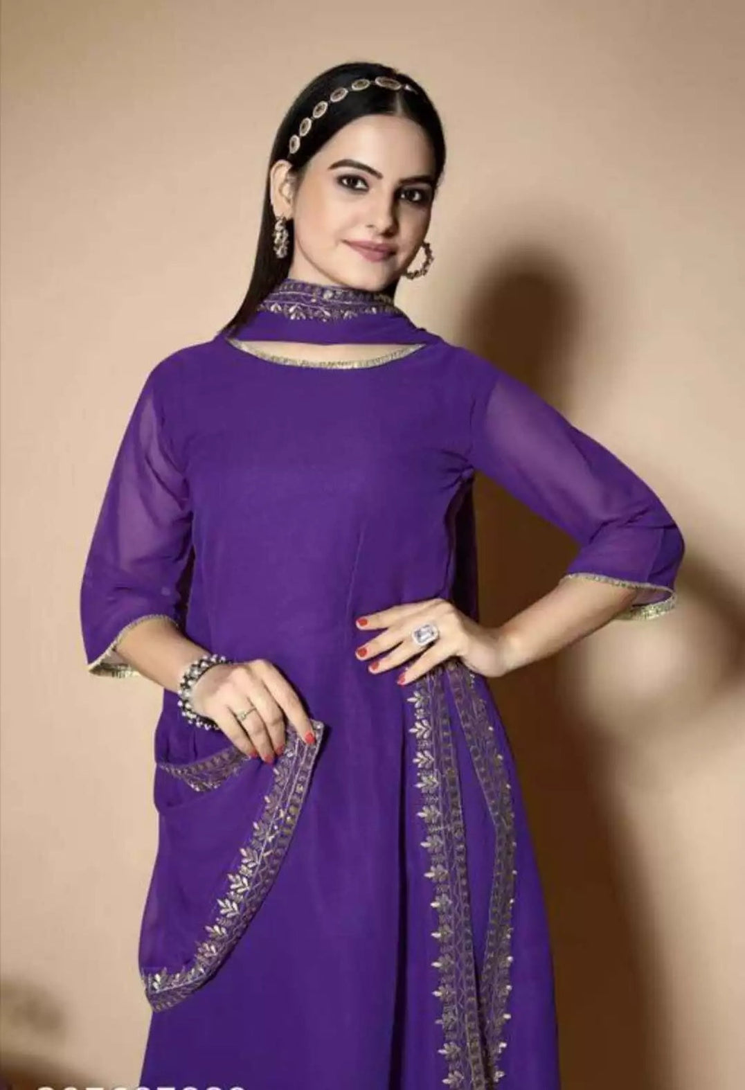 Classic Function Full Stitched Georgette Top Palazzo & Dupatta