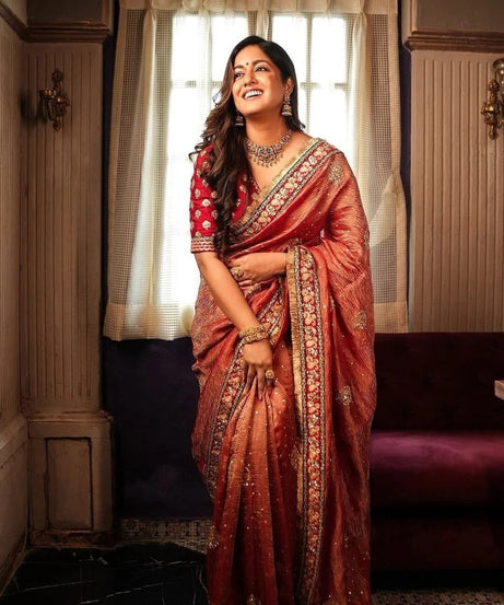 Heavy Soft Banarasi Crush Fabric Party Wedding Wear Saree,Function Sari