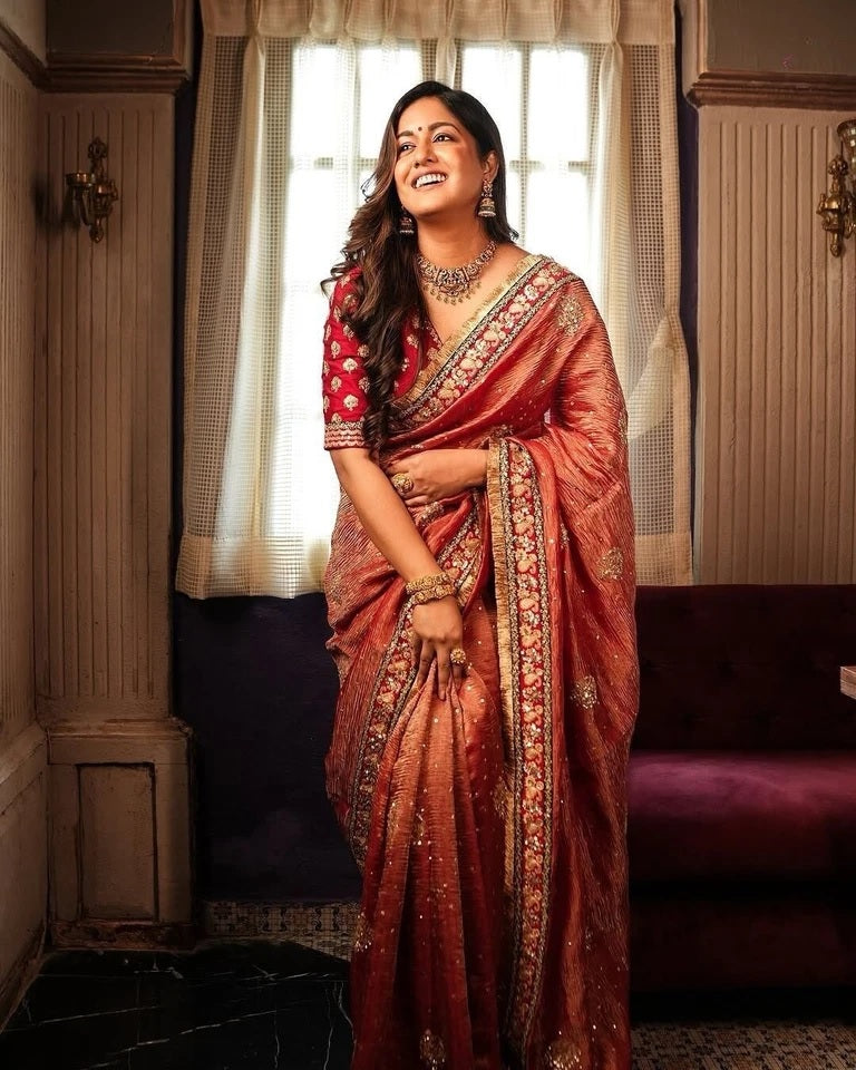 Heavy Soft Banarasi Crush Fabric Party Wedding Wear Saree,Function Sari