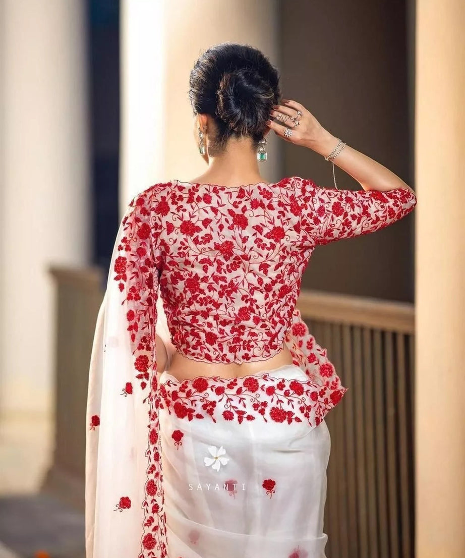 Wedding Wear Fancy Soft Organza Silk Saree, Traditional Classic Sari & Blouse