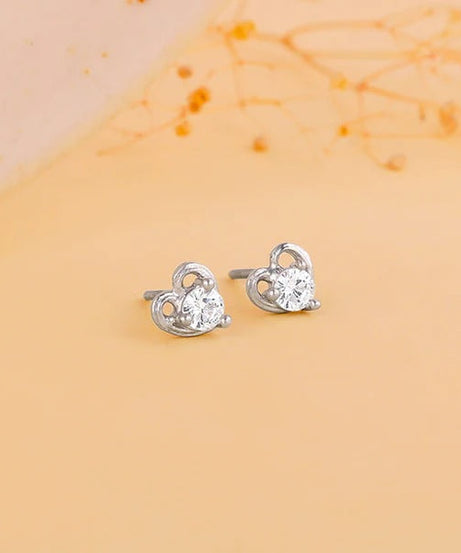 Silver Zircon Small Heart Studs Made with 925 Silver