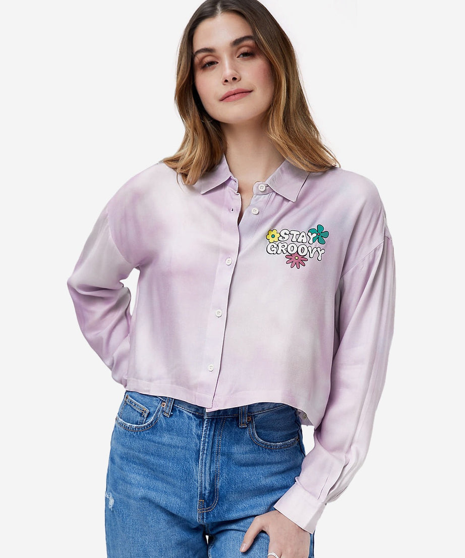 Stay Groovy Tie Dye Women Boxy Fit Shirts