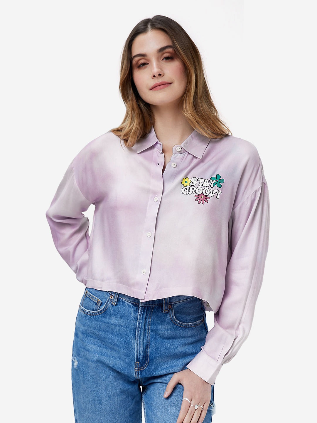 Stay Groovy Tie Dye Women Boxy Fit Shirts