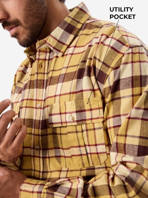 Plaid Oak Buff Men Utility Shirts