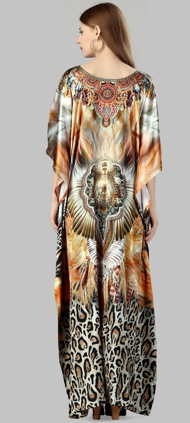 Women's Kaftan Dress Short Sleeve Beach Cover Up Print Free Size V-Neck Caftan