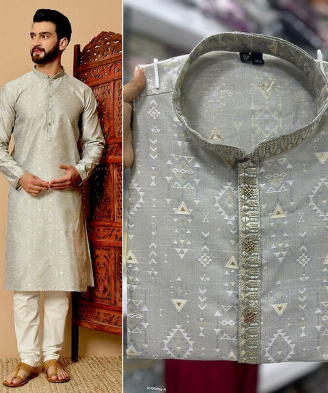 Heavy Silk Jacquard With Embroidery Kurta Pajama Set For Men's