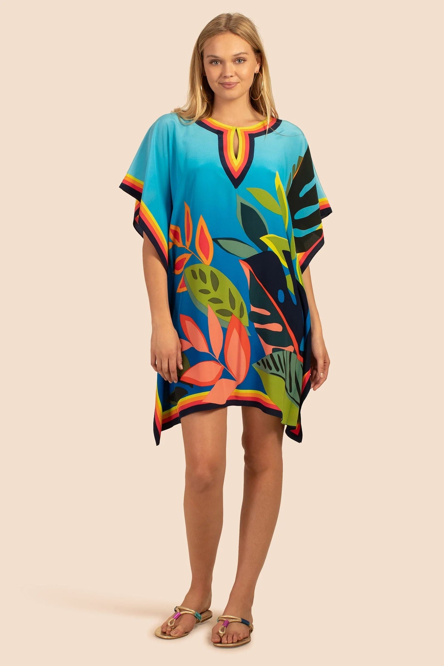 Luxurious Printed Silk Crepe Kaftan, Lightweight Women's Caftan