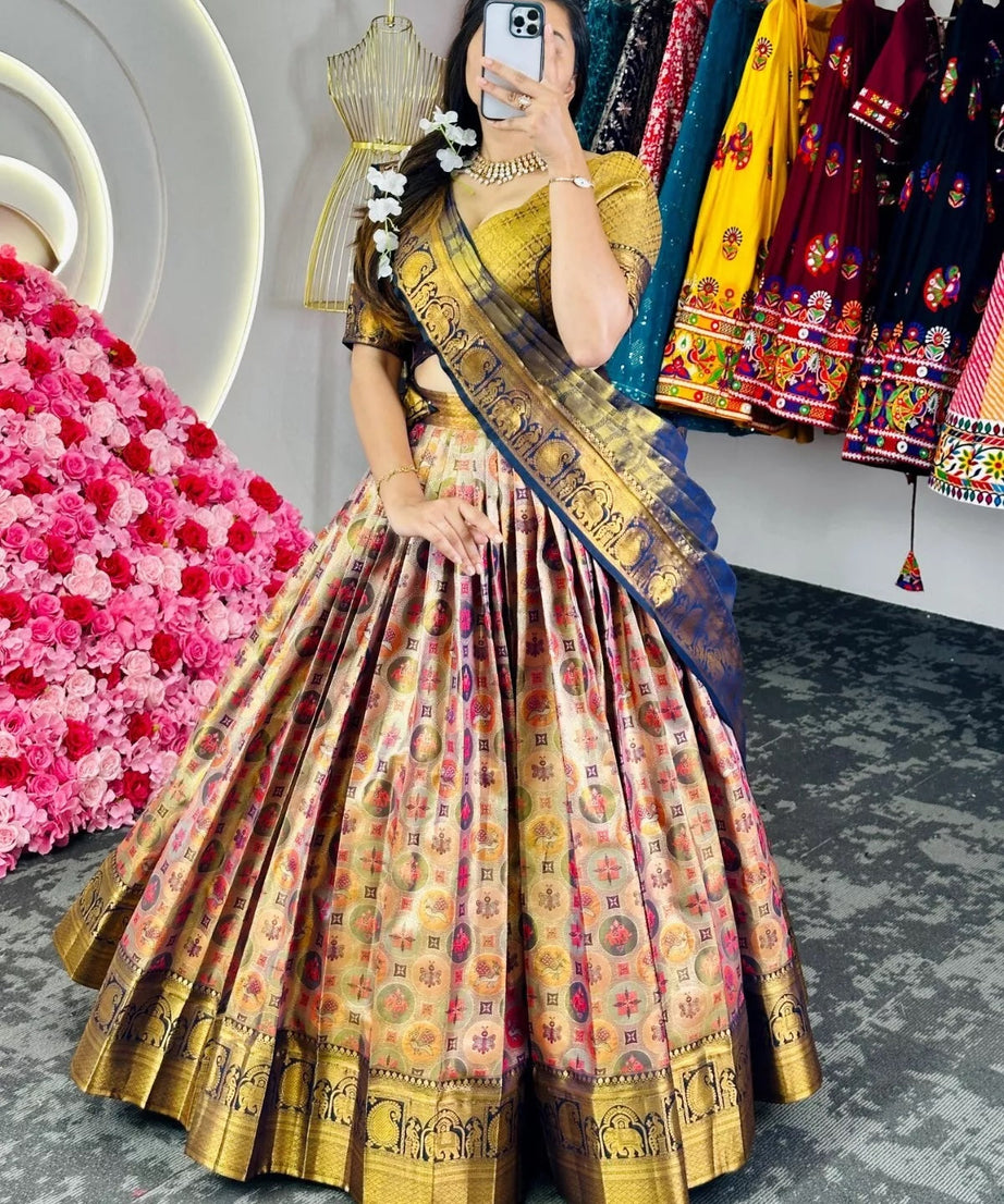 Designer Banarasi Zari With Silk Lehenga Blouse Dupatta