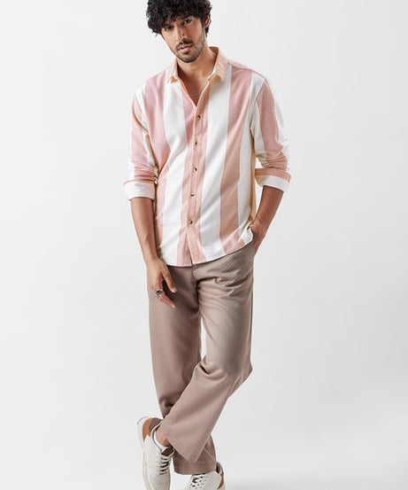 Textured Stripes Cerise Men Textured Shirts