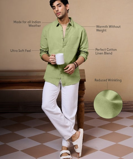 Cotton Linen Pastel Lime Cotton Linen Shirts