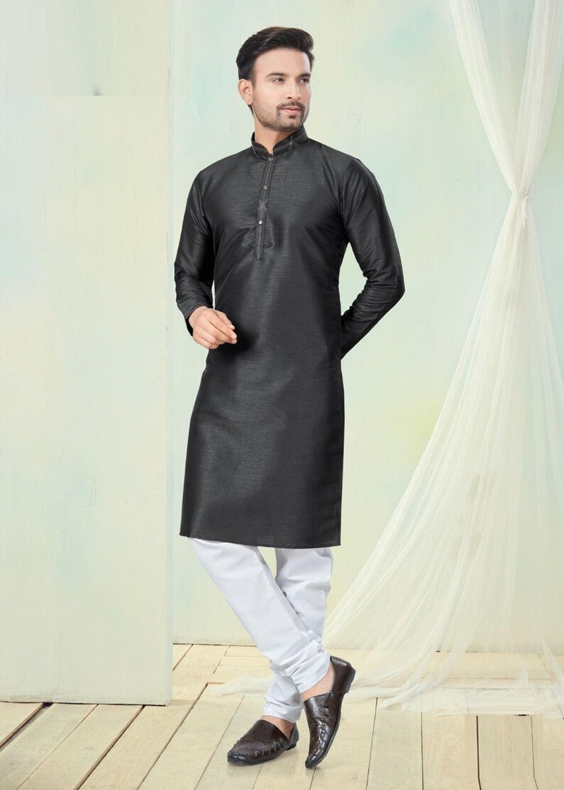 Pure Silk With Pintex Work Men's Kurta Pajama