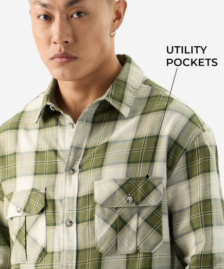 Plaid Olive Men Utility Shirts