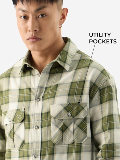 Plaid Olive Men Utility Shirts