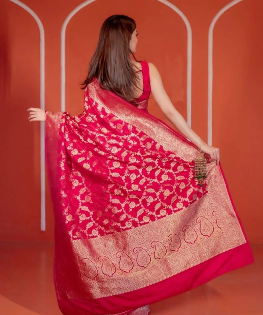 Pakistani Designer Banarasi Soft Silk Saree & Blouse