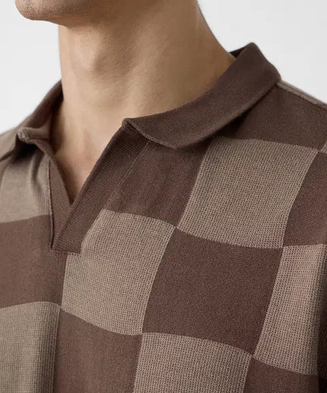 Jacquard Old School Brown Oversized Polos