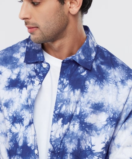 Tie Dye Blue Men Relaxed Shirts