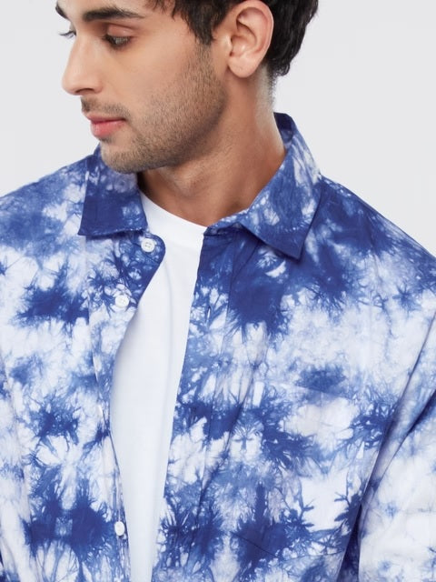 Tie Dye Blue Men Relaxed Shirts