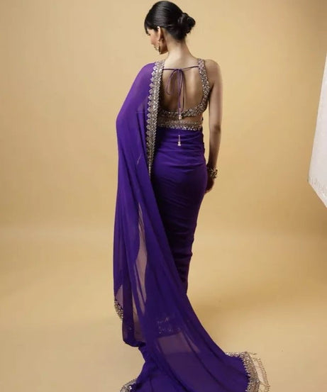 Georgette Wedding Saree & Blouse,Party Function Wear Sari & Blouse