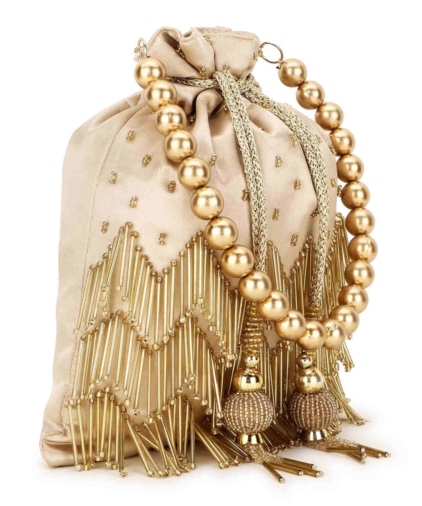 Dangle Chevron Embellished Satin Potli