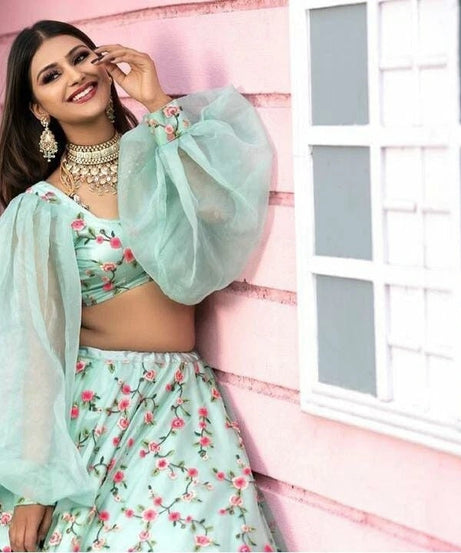 Organza Silk Indian Festival Classic Lehenga Blouse Dupatta