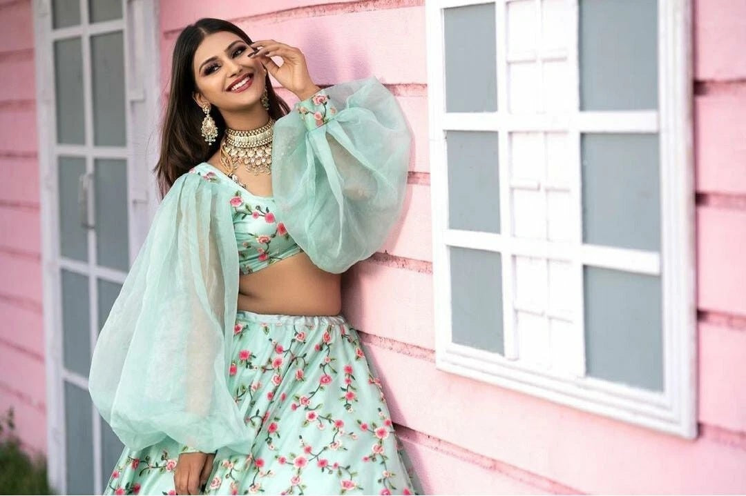 Organza Silk Indian Festival Classic Lehenga Blouse Dupatta